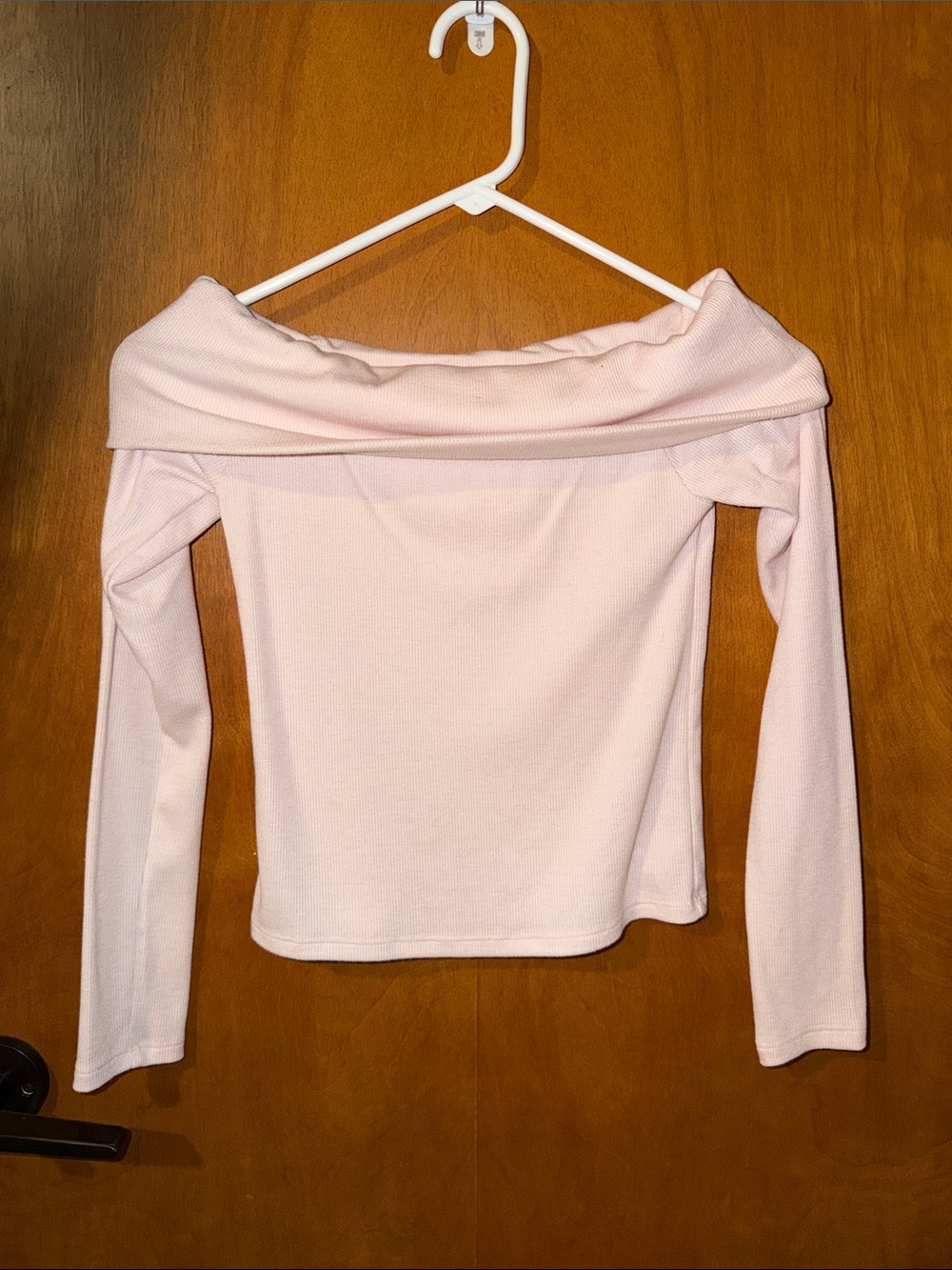 Off-The-Shoulder Long Sleeve Top in Light Pink